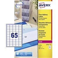 Avery L7551-25 Address Labels Self Adhesive 38.1 x 21.2 mm Clear 25 Sheets of 65 Labels