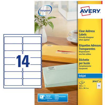 Avery J8563-25 Address Labels Self Adhesive 99.1 x 38.1 mm Clear 25 Sheets of 14 Labels