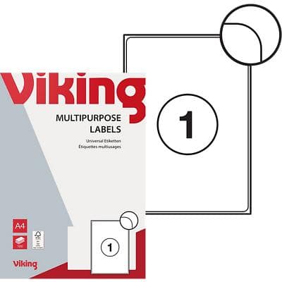 Viking Multipurpose Labels Self Adhesive 199.6 x 289.1 mm White 100 Sheets of 1 Label