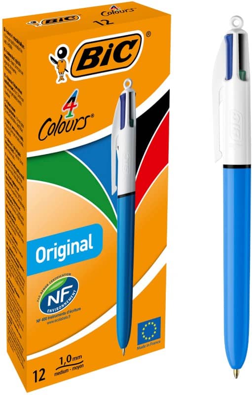 BIC 4 Colours retractable Ballpoint Pen Multicolour 0.4 mm Medium Ballpoint Refillable Pack of 12