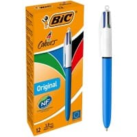 BIC 4 Colours Ballpoint Pen Black, Blue, Red, Green Medium 0.4 mm Refillable Pack of 12