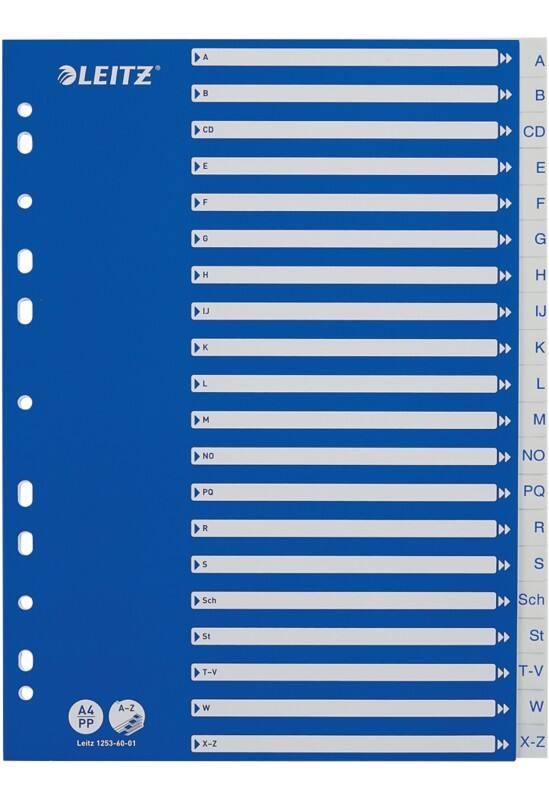 Leitz Indices A4 Blue, White 20 Part Perforated PP A - Z 1