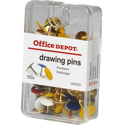Office Depot Flat Drawing Pins Assorted 10.5mm Pack of 100
