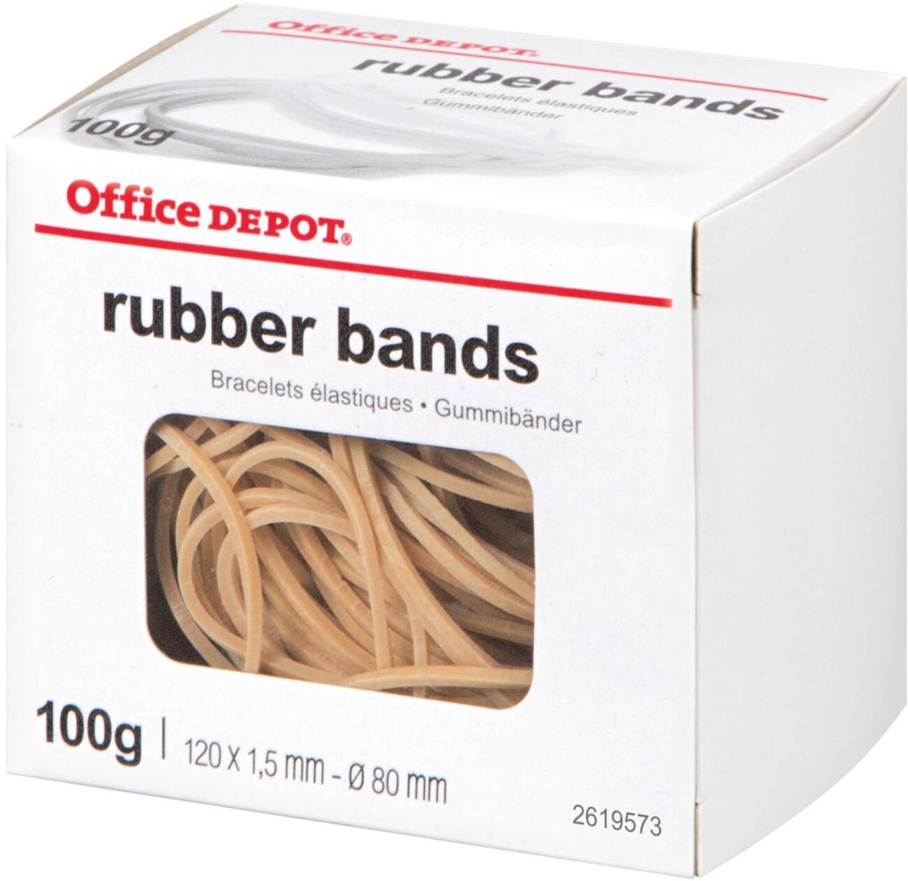 Office Depot Rubber Bands 1.5 x 120mm 80mm Natural Soft and flexible Box of 100g