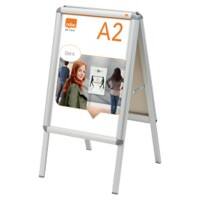 Nobo Premium Plus Freestanding Double-Sided Pavement Sign 1902207 A2 With Snap Aluminium Frame Anti-Glare Cover 475 x 890 mm Silver