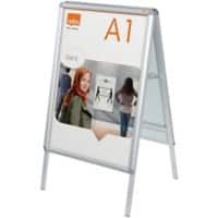 Nobo Premium Plus Freestanding Double-Sided Pavement Sign 1902206 A1 With Snap Aluminium Frame Anti-Glare Cover 650 x 1135 mm Silver