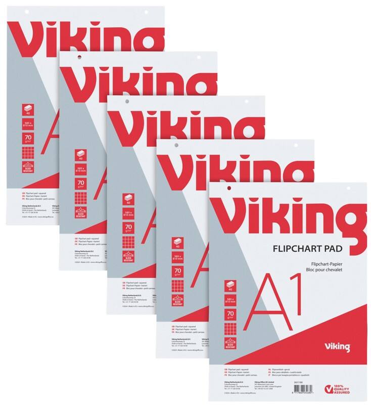 Viking Flipchart Pad Squared A1 70 gsm 40 Sheets Pack of 5