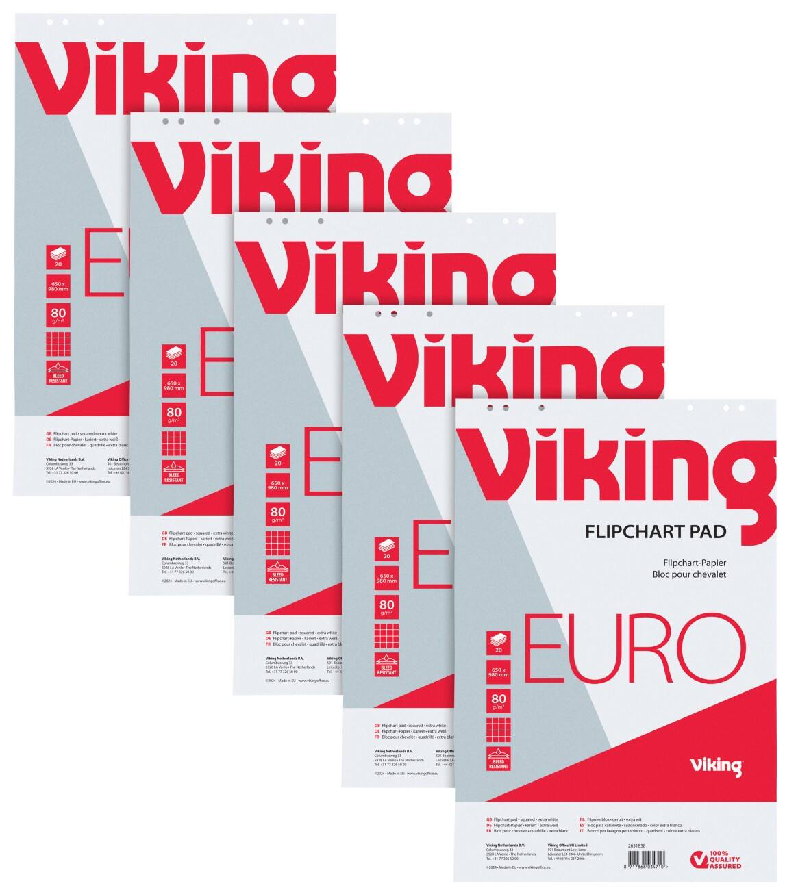 Viking Flipchart Pad Squared Euro 80 gsm 20 Sheets Pack of 5