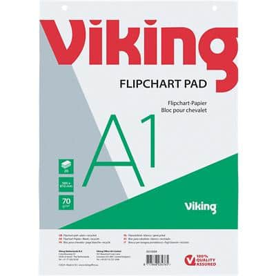 Viking Plain 100% Recycled Flipchart Pad Perforated A1 70 gsm 20 Sheets Pack of 5