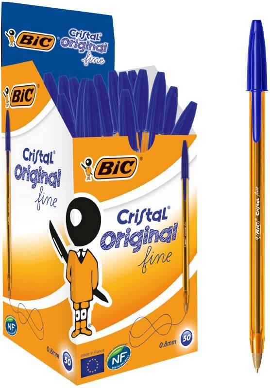 BIC Cristal Original Fine Cristal Original Fine Ballpoint Pen Blue 0.3 mm Fine Ballpoint Pack of 50