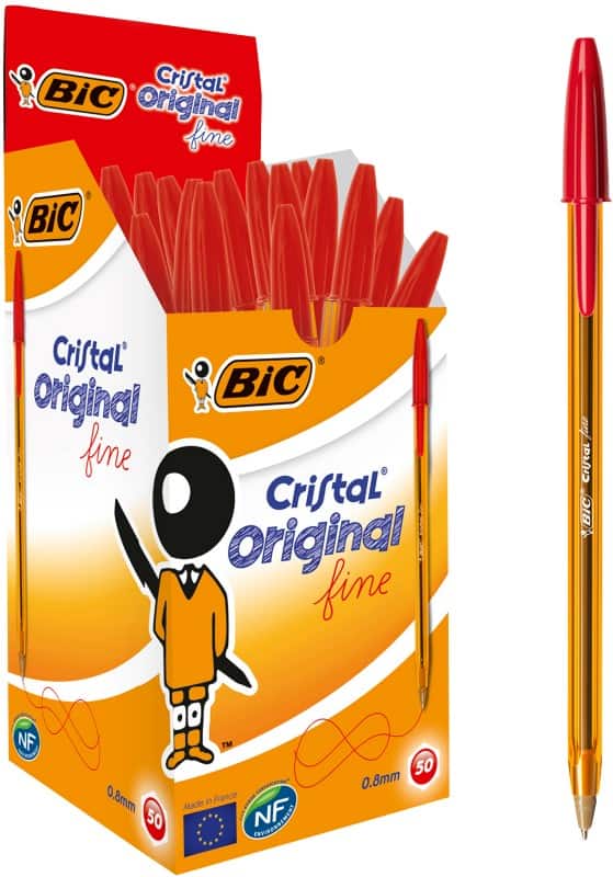 BIC Cristal Original Fine Cristal Original Fine Ballpoint Pen Red 0.3 mm Fine Ballpoint Pack of 50