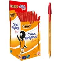 BIC Cristal Original Fine Ballpoint Pen 0.3 mm Red Non Refillable Pack of 50