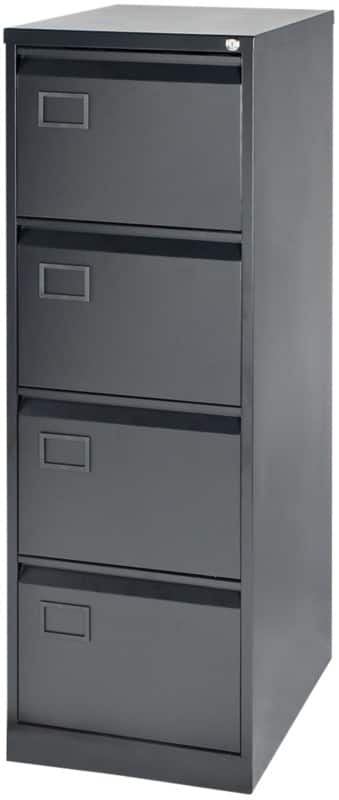 Bisley steel filing cabinet with 4 lockable drawers 470 x 622 x 1,312 mm black