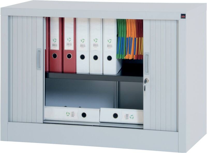 Viking Realspace Tambour Cupboard Steel 1 Shelf Lockable 1,000 x 450 x 700 mm Grey