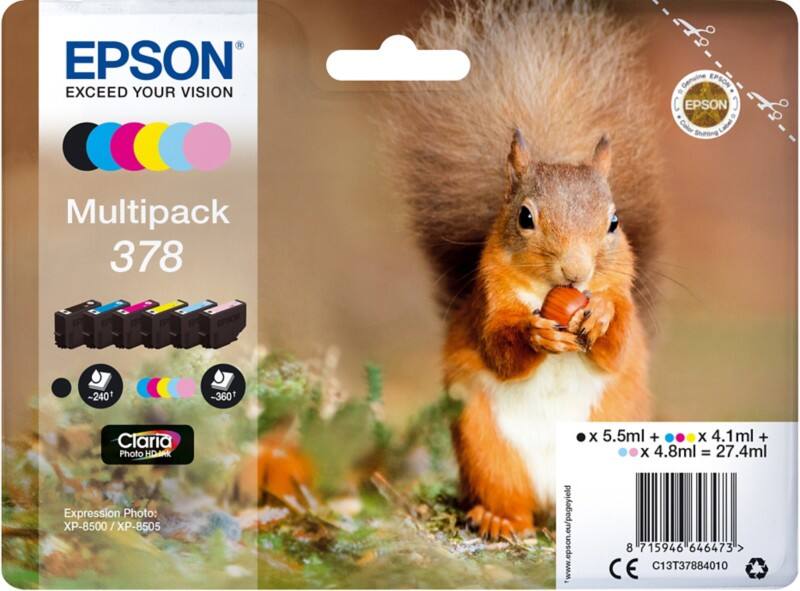 Epson 378 Original Ink Cartridge C13T37884010 Black& 5 Colours Multipack Pack of 6