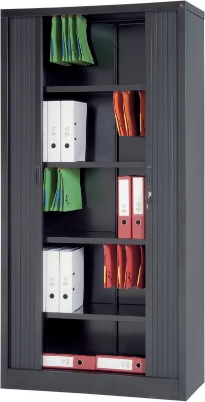 Viking Realspace Tambour Cupboard Steel 4 Shelves Lockable 1,000 x 450 x 1,980 mm Black