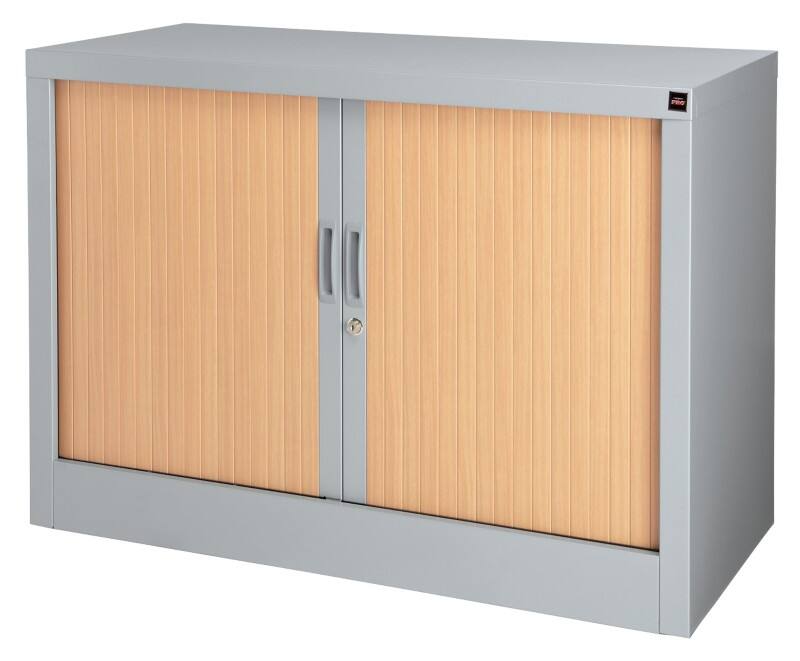 Viking Realspace Tambour Cupboard Steel 1 Shelf Lockable 1,000 x 450 x 700 mm Brown, Silver