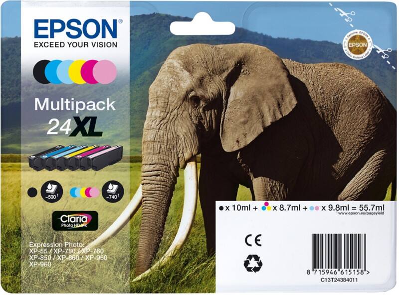 Epson 24XL Original Ink Cartridge C13T24384011 Black, Cyan, Light Cyan, Magenta, Light Magenta, Yellow Multipack Pack of 6