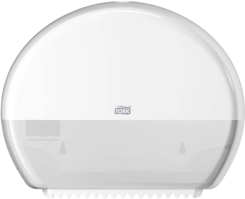 Tork Mini Jumbo Toilet Roll Dispenser White T2 Enclosed Elevation Range 555500