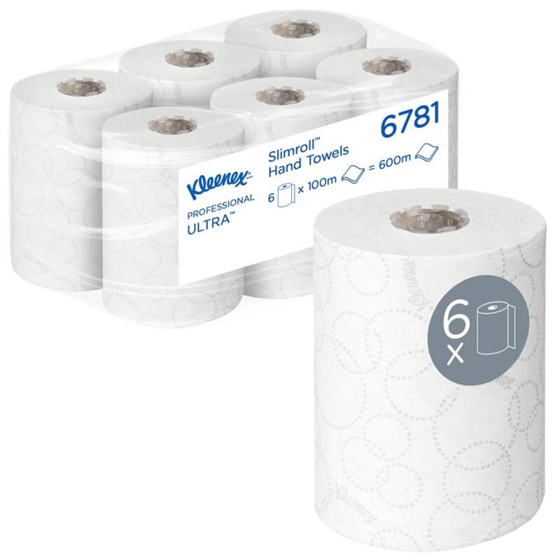 Kleenex Ultra Slimroll  Paper Hand Towels Rolled White 2 Ply 100 m 6781 Pack of 6