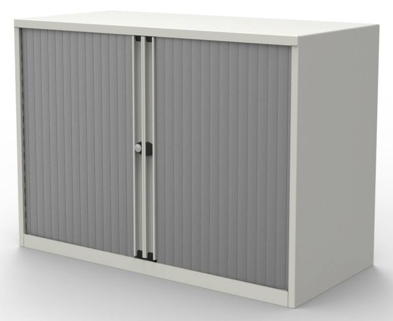 Bisley Tambour Cupboard Steel 1 Shelf Lockable 1,000 x 470 x 733 mm White