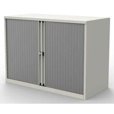Bisley Tambour Cupboard Lockable with 1 Shelf Steel Essentials 1000 x 470 x 720mm White