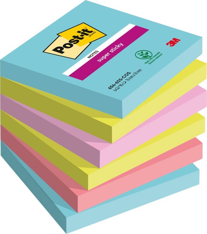 Post-it Cosmic Super Sticky Notes 76 x 76 mm Assorted Colours Square 6 Pads of 90 Sheets