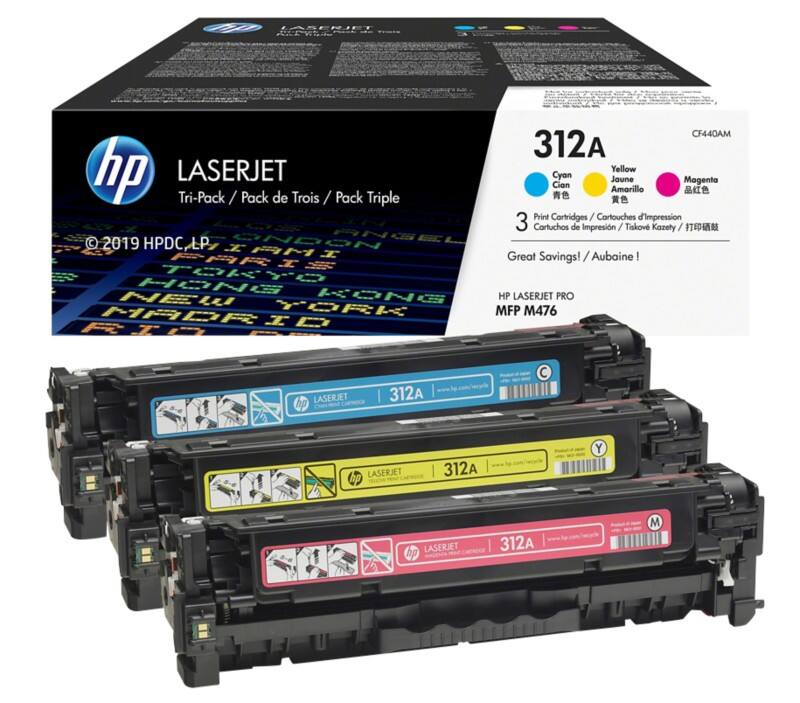 HP 312A Original Toner Cartridge CF440AM Cyan, Magenta, Yellow Pack of 3 Multipack