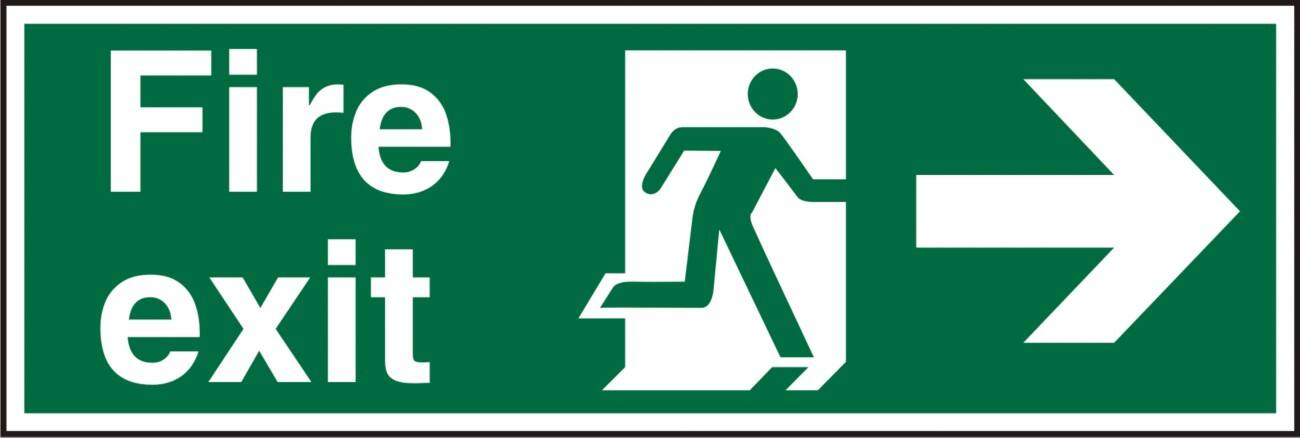 Fire Exit Sign Right Arrow Adhesive Plastic 10 x 30 cm