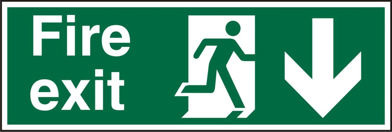 Fire Exit Sign Down Arrow Adhesive Vinyl 10 x 30 cm