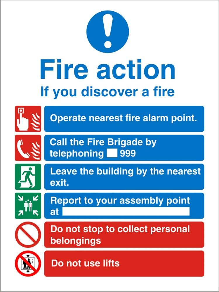 Fire Information Sign Fire Action Adhesive Plastic 20 x 15 cm