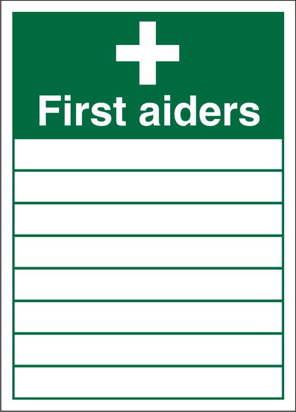 First Aid Sign First Aider Adhesive Vinyl 35.5 x 25.5 cm