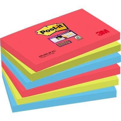 Post-it Super Sticky Notes 127 x 76 mm Bora Bora Assorted Colours 6 Pads of 90 Sheets