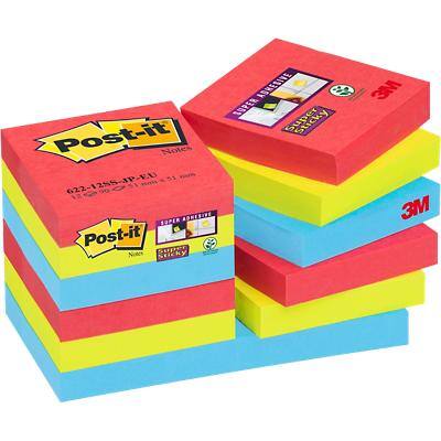 Post-it Super Sticky Notes 47.6 x 47.6 mm Bora Bora Assorted Colours 12 Pads of 90 Sheets