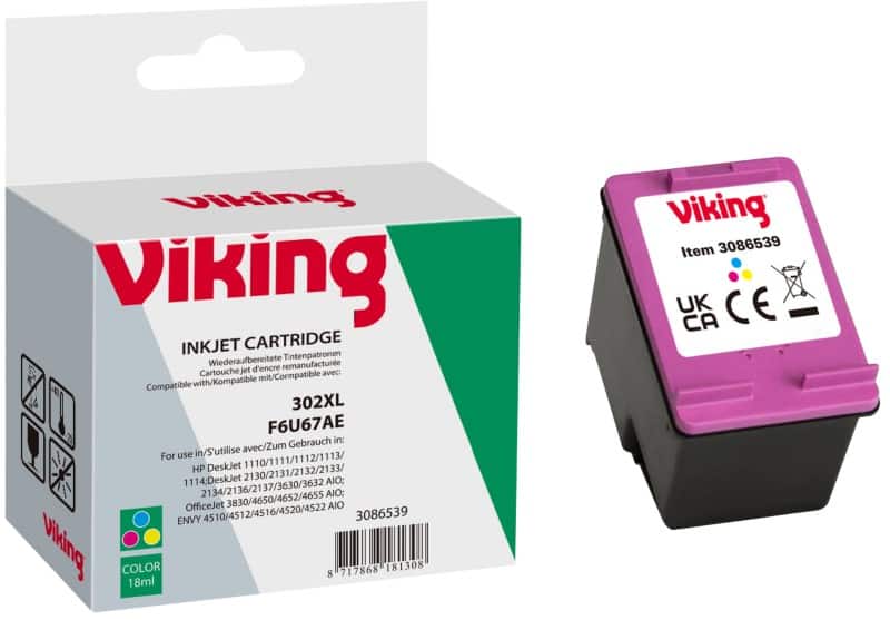 Viking 302XL Compatible HP Ink Cartridge F6U67AE Cyan, Magenta, Yellow