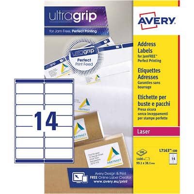 Avery Address Labels L7163-100 White 99.1 x 38.1 mm 100 Sheets of 14 Labels