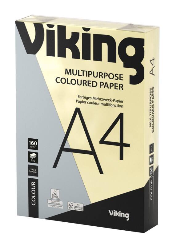 Viking Contrast A4 Coloured Paper Light Yellow 160 gsm 250 Sheets