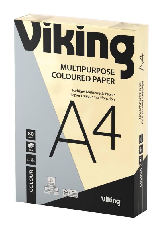 Viking A4 Coloured Paper Cream 80 gsm Smooth 500 Sheets