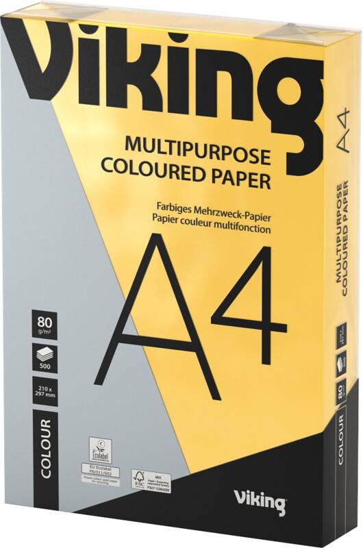 Viking A4 Coloured Paper Yellow 80 gsm Smooth 500 Sheets