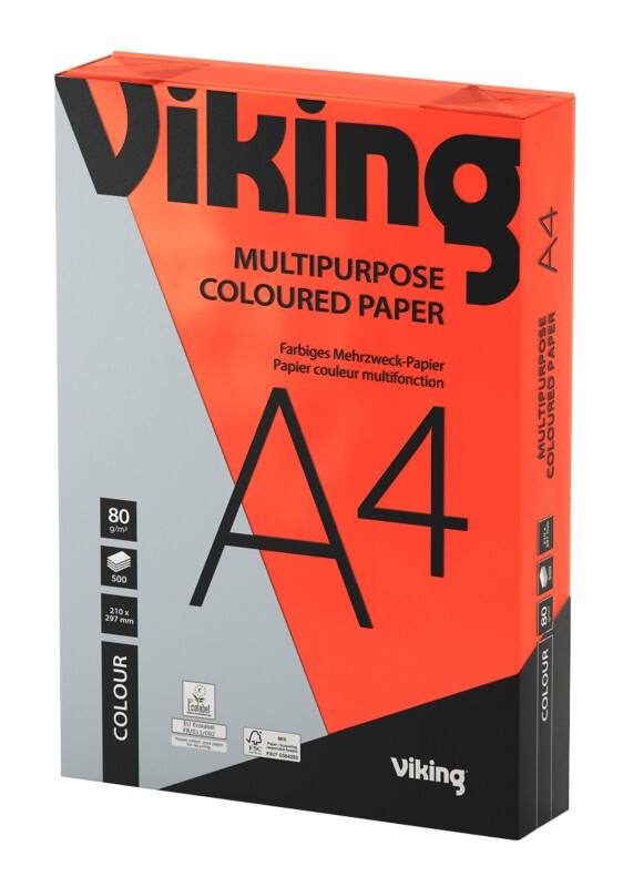 Viking A4 Coloured Paper Red 80 gsm Smooth 500 Sheets
