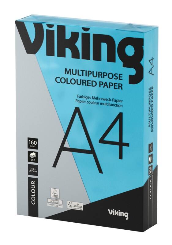 Viking A4 Coloured Paper Blue 160 gsm Smooth 250 Sheets