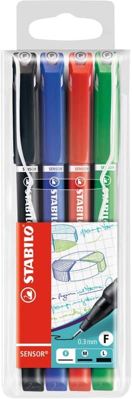 STABILO SENSOR Fineliner Pen 0.3 mm Needlepoint Assorted 189/4 Pack of 4