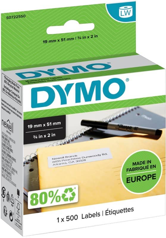 DYMO LW Multipurpose Label Authentic 11355 18432 Adhesive Black on White 19 x 51 mm 500 Labels