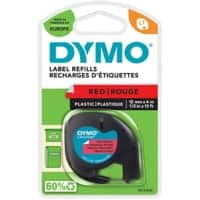 Dymo LT S0721630 / 91203 Authentic LetraTag Label Tape Self Adhesive Black Print on Red 12 mm x 4m