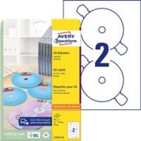 Avery L7676-25 CD Labels Self Adhesive Ø 117 mm White & Matt 25 Sheets of 2 Labels