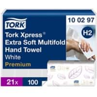 Tork Premium Hand Towels H2 M-fold White 2 Ply 100297 21 Packs of 100 Sheets