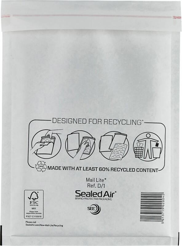 Mail Lite Mailing Bag D/1 White Plain 180 (W) x 260 (H) mm Peel and Seal 79 gsm Pack of 100