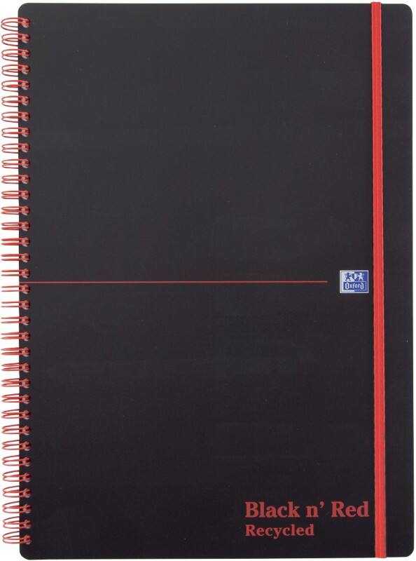OXFORD Notebook Black n' Red A4 Ruled Spiral Bound PP (Polypropylene) Hardback Black, Red Perforated 140 Pages 70 Sheets