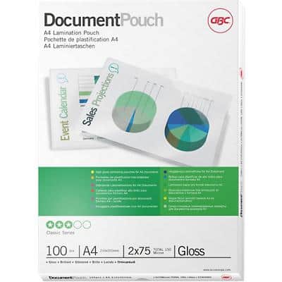 GBC Laminating Pouches Glossy 2 x 75 (150 Micron) A4 Pack of 100