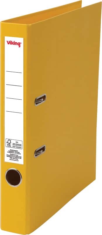 Viking Narrow Lever Arch File A4 50 mm Yellow 2 Rings Cardboard, PP (Polypropylene) Matt Portrait